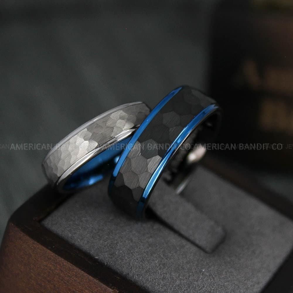 IMG_4856 Black Tungsten Hammered Wedding Rings, Couple Rings - Image 1