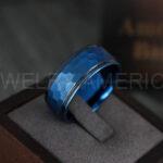 Blue Tungsten Hammered Wedding Ring, Blue Wedding Ring, Blue Wedding Band