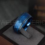Blue Tungsten Hammered Wedding Ring, Blue Wedding Ring, Blue Wedding Band - Image 2