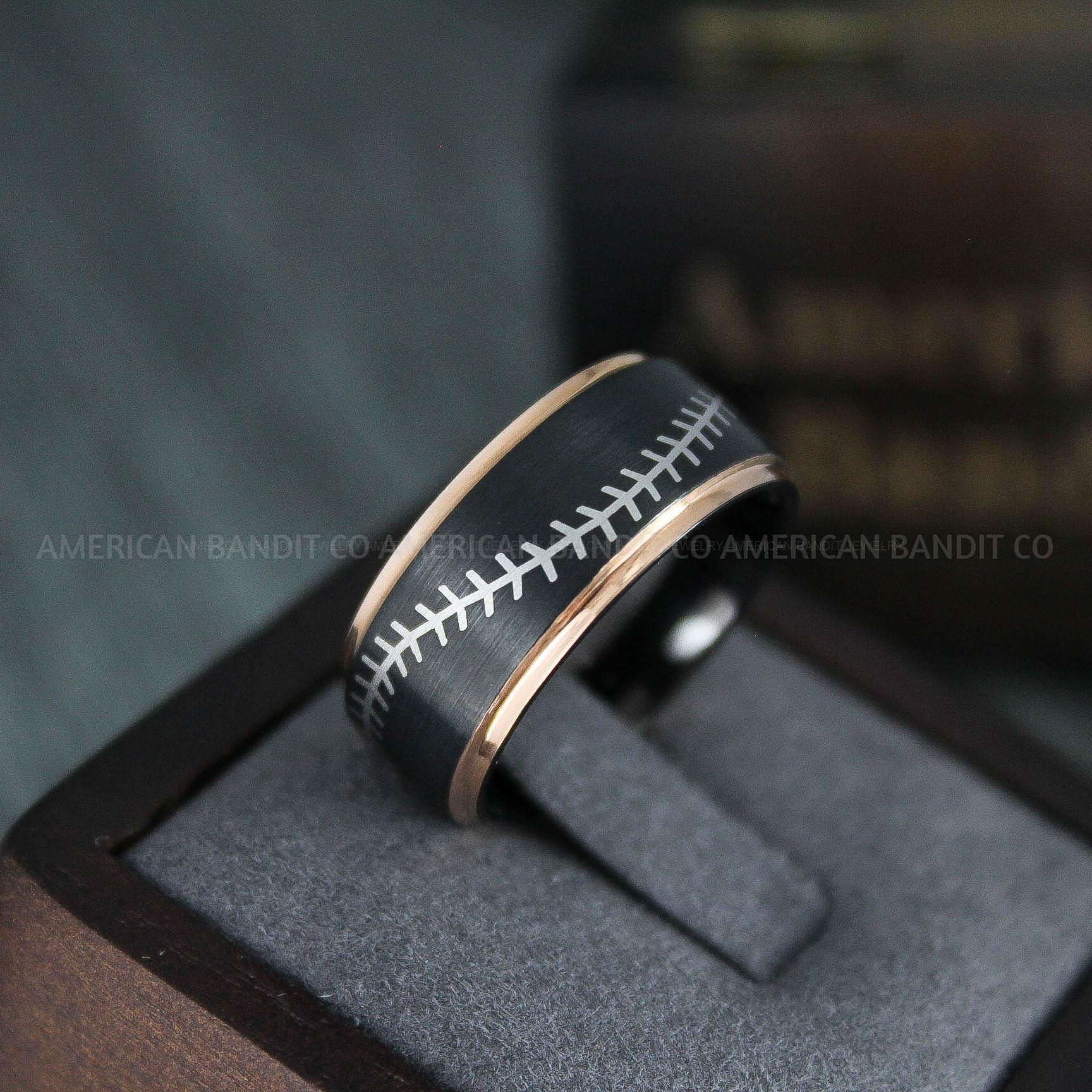 IMG_4875 Baseball Ring, Baseball Wedding Ring, Baseball Wedding Band, Black Ring, Black Wedding Band, Black Baseball Wedding Band, Baseball Jewelry - Image 1