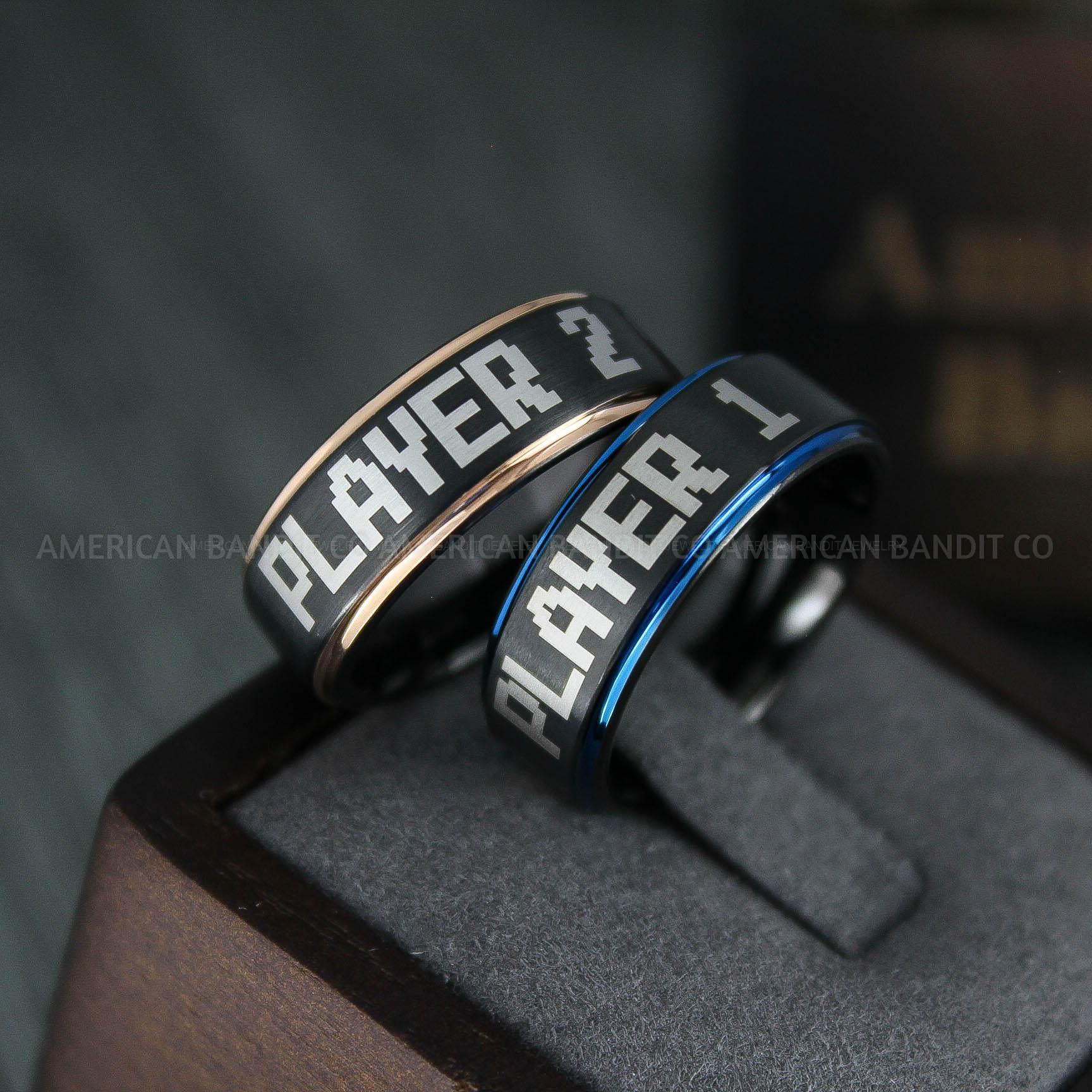 IMG_4878 Player 1 Player 2 Rings, Gamer Rings, Couple Rings, Gamer Couple Wedding Bands, Gamer Wedding Rings - Image 1