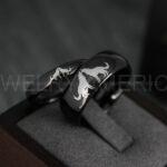 Howling Wolves Ring, Wolf Ring, Black Ring, Black Tungsten Ring, Wolves Ring, Wolf Howl Ring, Black Wedding Bands, Matching Wedding Rings