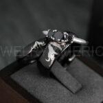 Howling Wolves Rings, Wolf Rings, Couple Rings, Black Rings, Black Tungsten Rings, Wolves Rings, Wolf Howl Rings, Black Wedding Bands