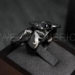 Howling Wolves Rings, Wolf Rings, Couple Rings, Black Rings, Black Tungsten Rings, Wolves Rings, Wolf Howl Rings, Black Wedding Bands