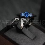 Howling Wolves Rings, Wolf Rings, Couple Rings, Black Rings, Black Tungsten Rings, Wolves Rings, Wolf Howl Rings, Black Wedding Bands