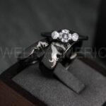 Howling Wolves Rings, Wolf Rings, Couple Rings, Black Rings, Black Tungsten Rings, Wolves Rings, Wolf Howl Rings, Black Wedding Bands