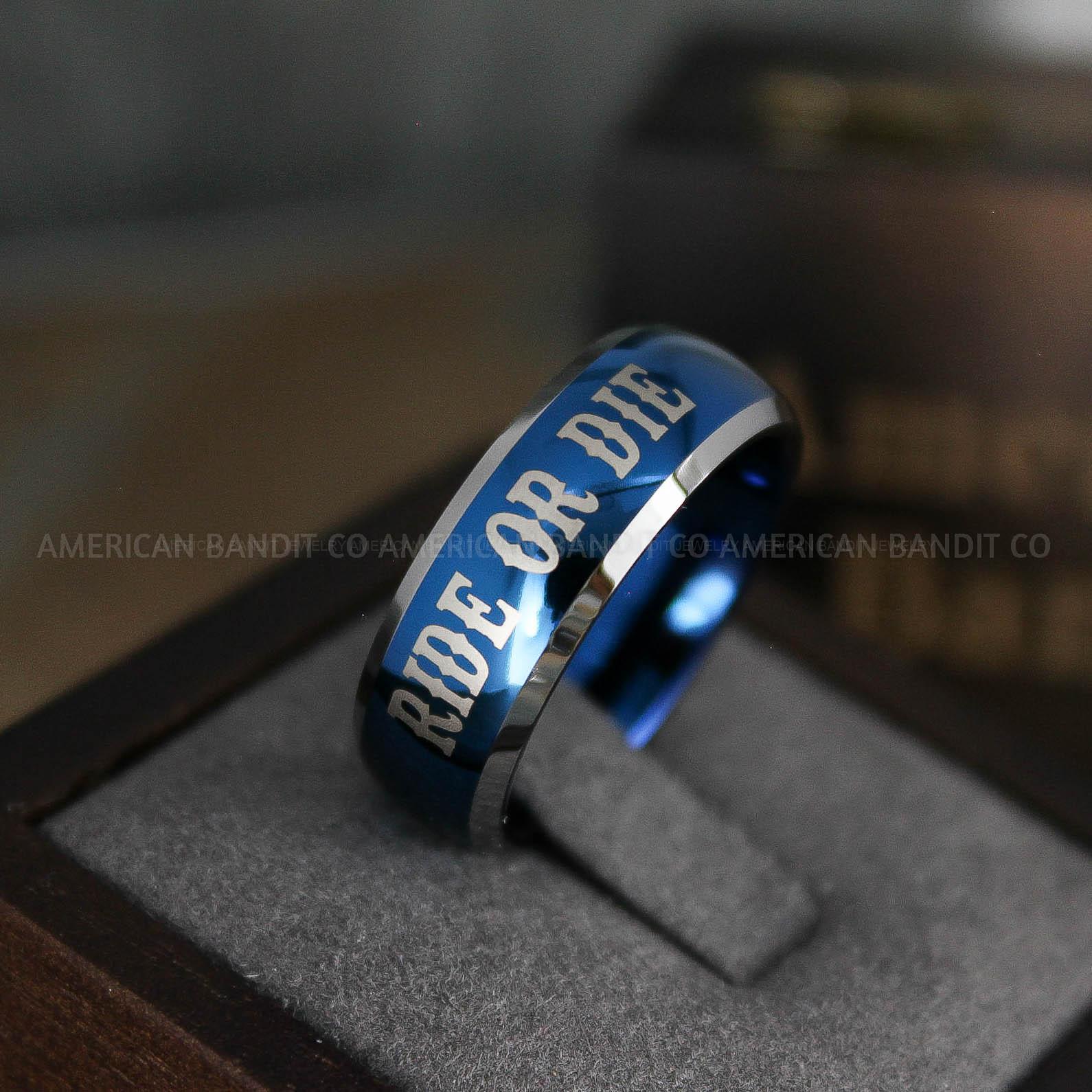 IMG_5002 Ride or Die Ring, Ride or Die, Ride or Die Wedding Ring, Ride or Die Wedding Band, Blue Wedding Ring, Blue Wedding Band, Biker Ring - Image 1