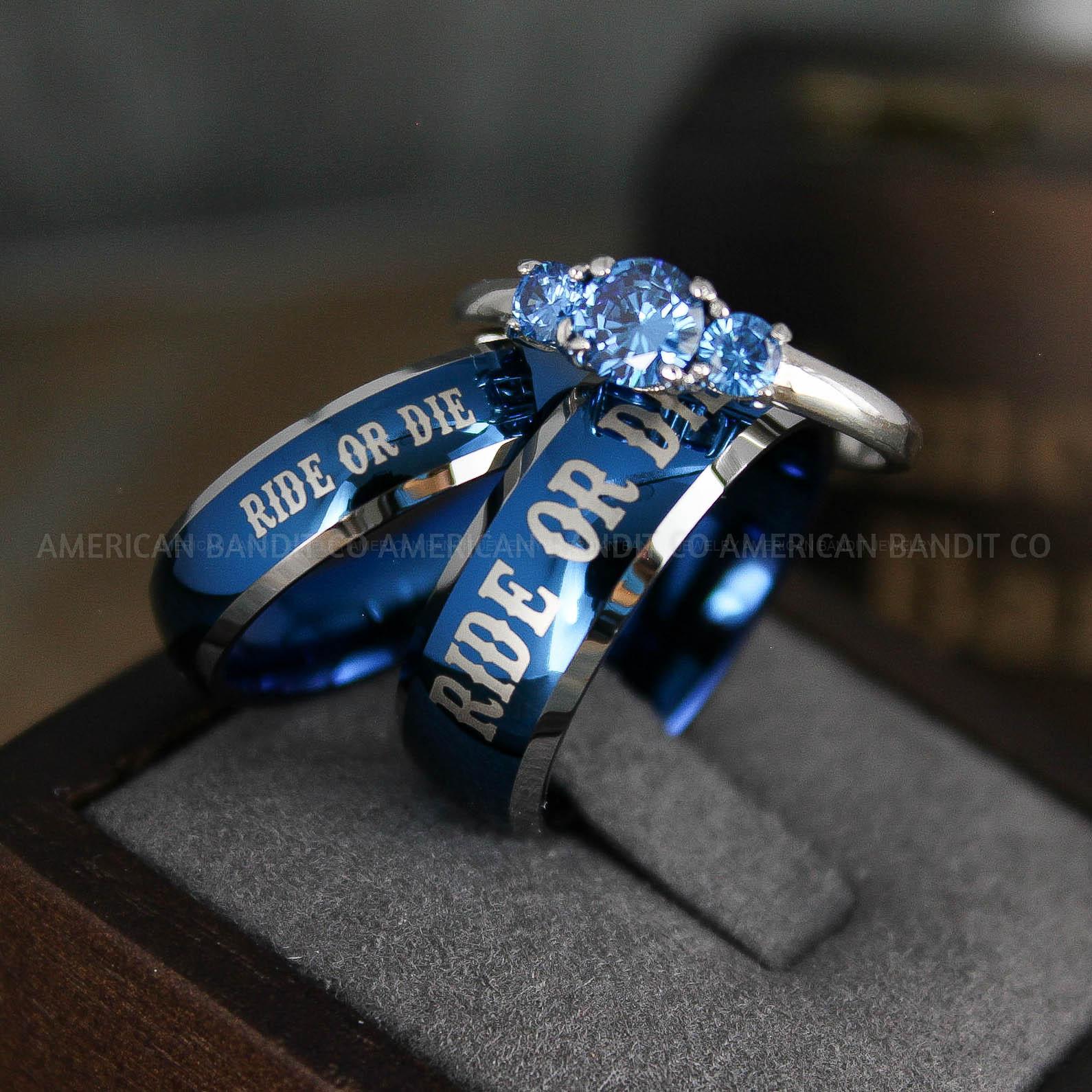 IMG_5007 Ride or Die Ring, Ride or Die, Ride or Die Wedding Ring, Ride or Die Wedding Band, Blue Wedding Ring, Blue Wedding Band, Biker Ring - Image 1