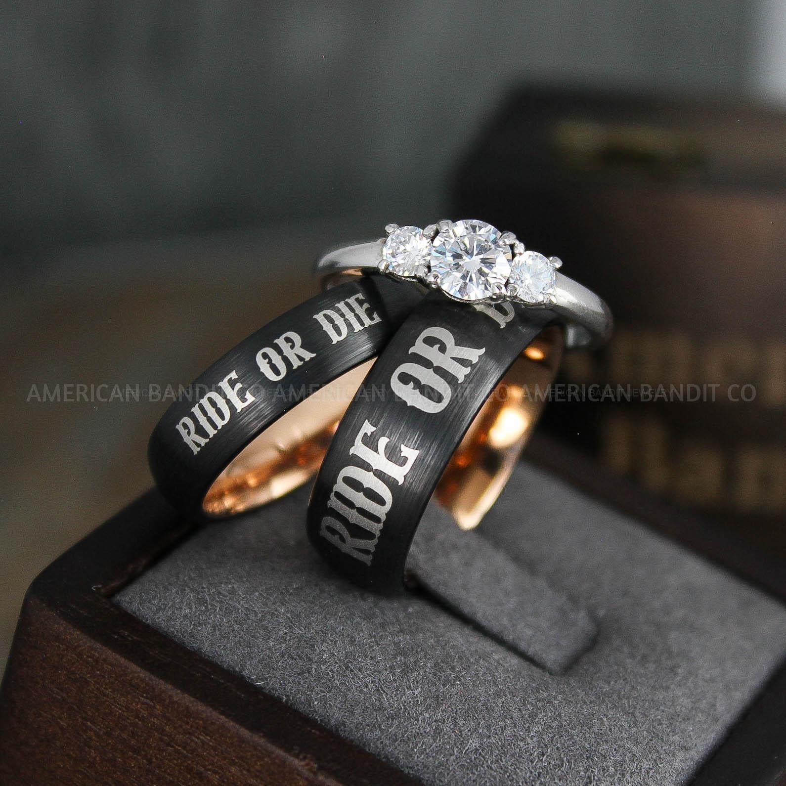 IMG_5013 Ride or Die Rings, Ride or Die, Ride or Die Wedding Rings, Ride or Die Wedding Bands, Black Wedding Rings, Black Wedding Bands, Biker Rings - Image 1
