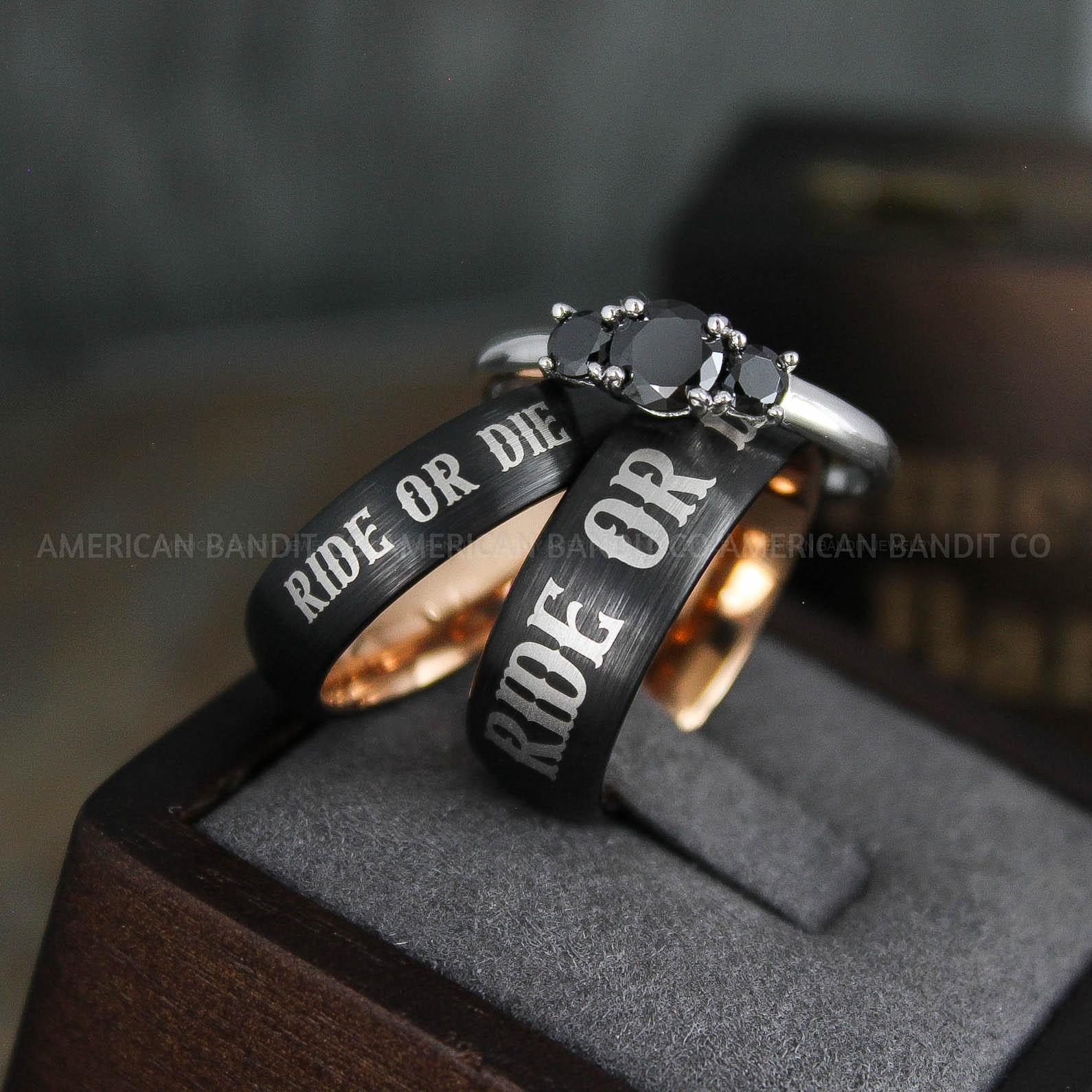 IMG_5014 Ride or Die Rings, Ride or Die, Ride or Die Wedding Rings, Ride or Die Wedding Bands, Black Wedding Rings, Black Wedding Bands, Biker Rings - Image 1