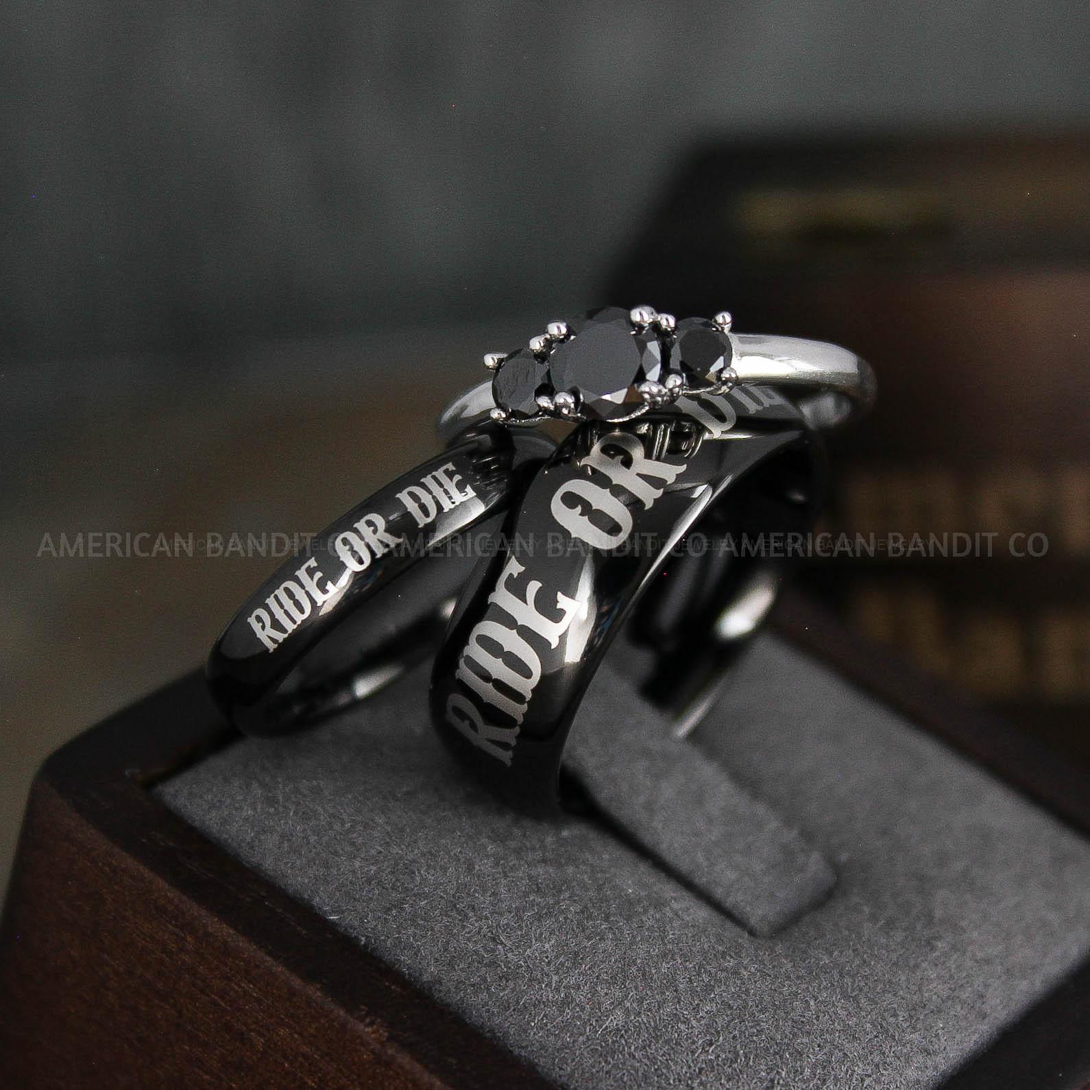 IMG_5021 Ride or Die Rings, Ride or Die, Ride or Die Wedding Rings, Ride or Die Wedding Bands, Black Wedding Rings, Black Wedding Bands, Biker Rings - Image 1