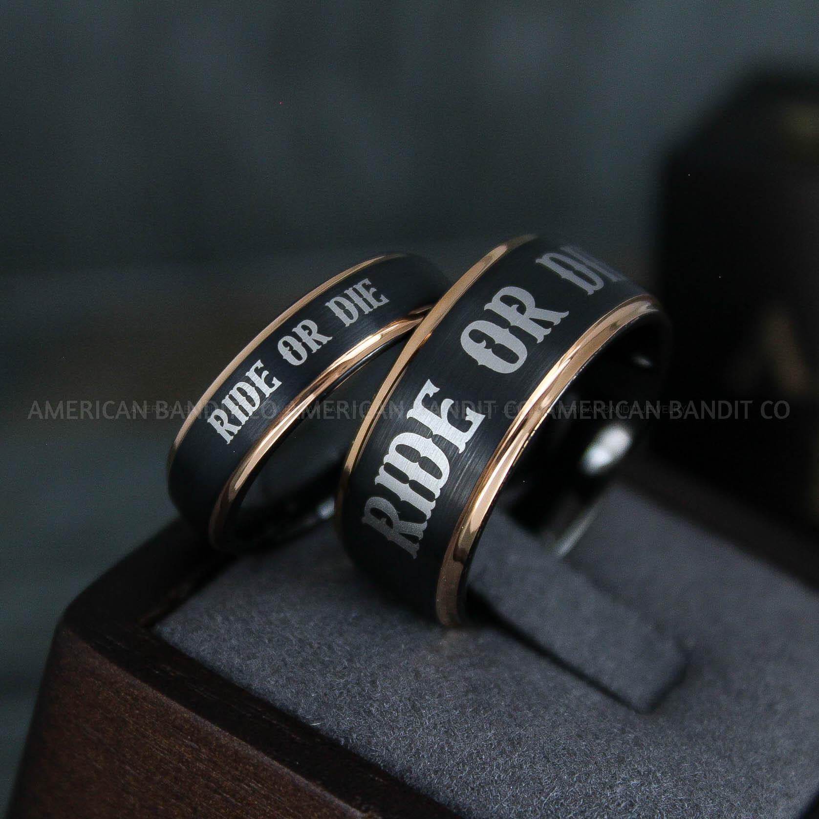 IMG_5054 Ride or Die Rings, Ride or Die, Ride or Die Wedding Rings, Ride or Die Wedding Bands, Black Wedding Rings, Black Wedding Bands, Biker Rings - Image 1