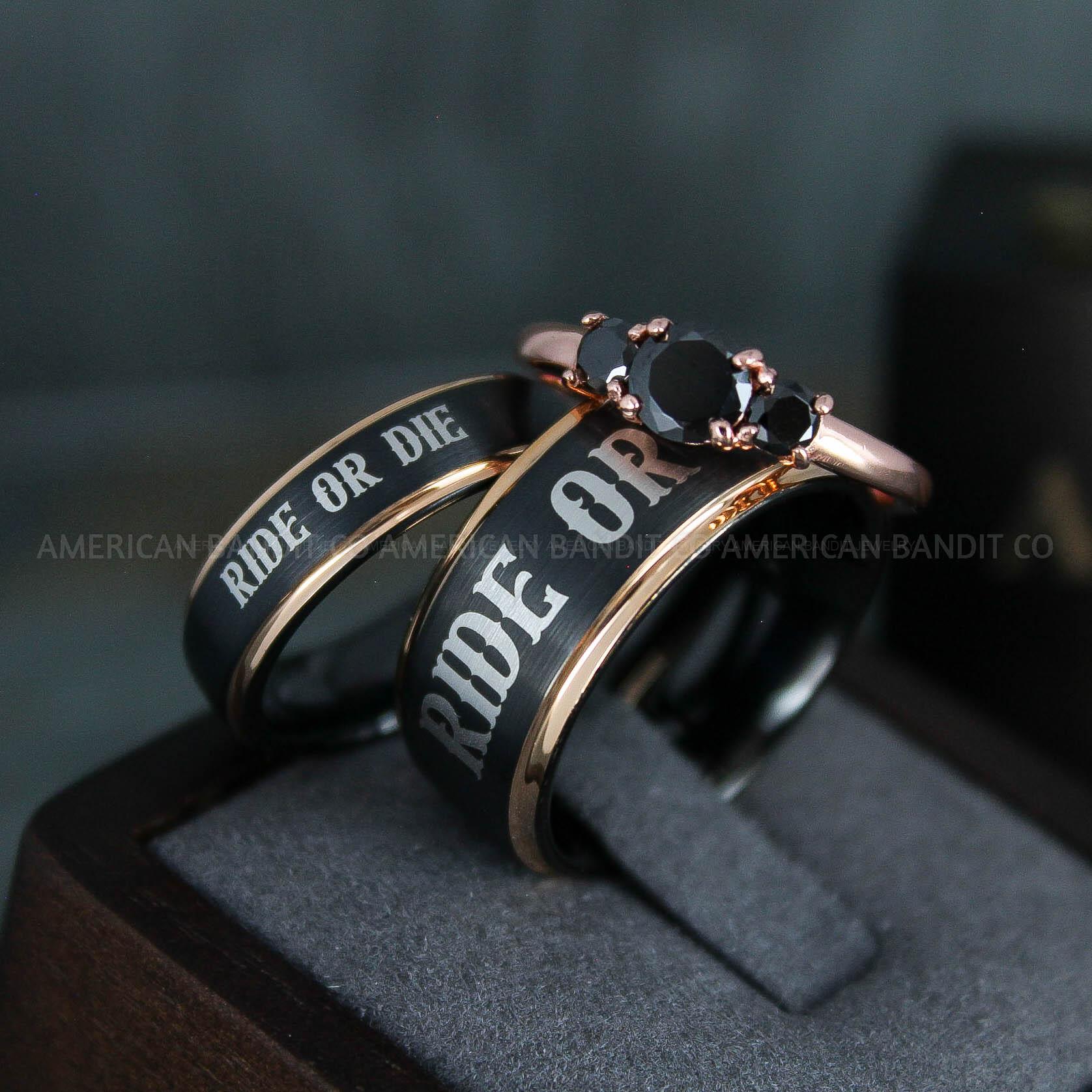 IMG_5057 Ride or Die Rings, Ride or Die, Ride or Die Wedding Rings, Ride or Die Wedding Bands, Black Wedding Rings, Black Wedding Bands, Biker Rings - Image 1