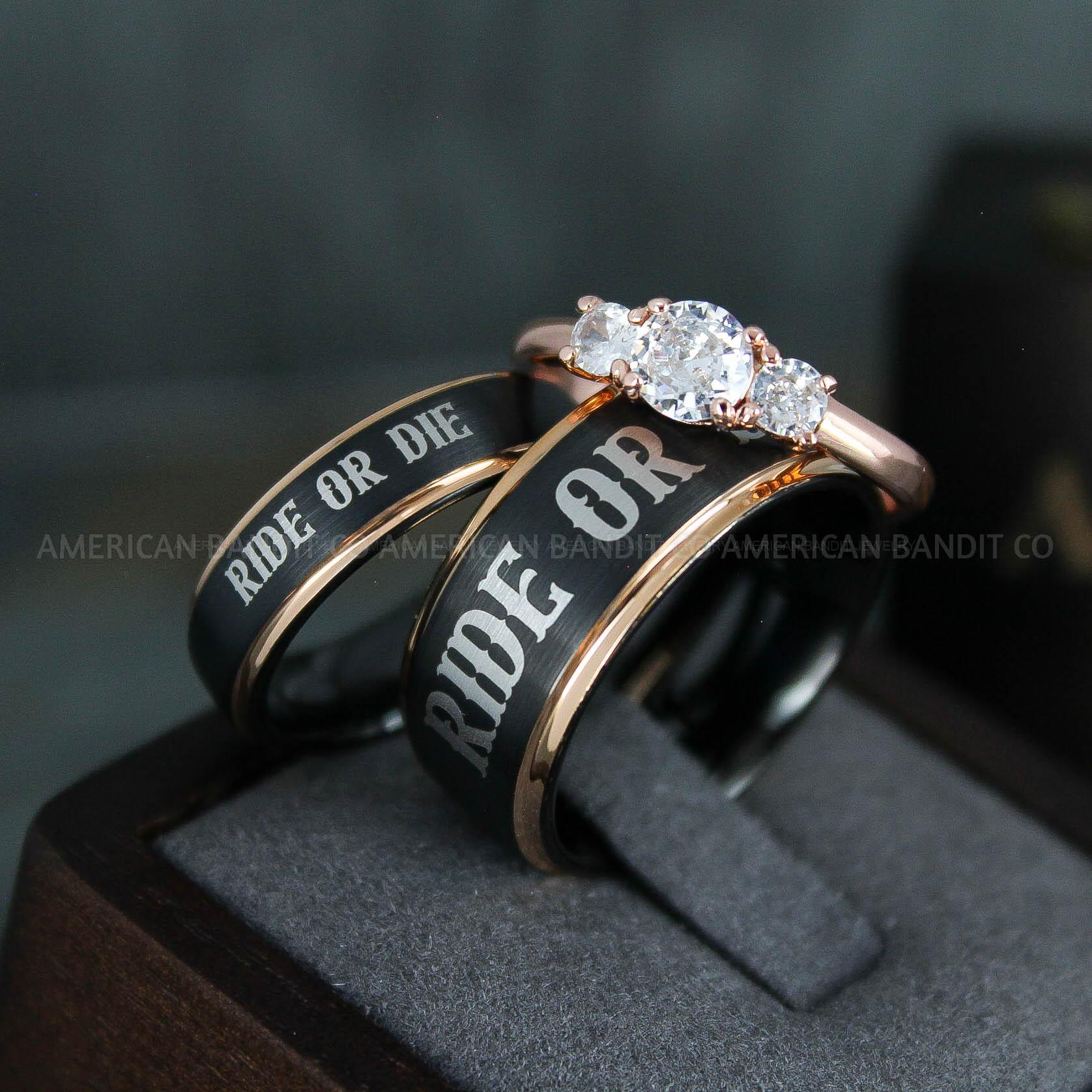 IMG_5058 Ride or Die Rings, Ride or Die, Ride or Die Wedding Rings, Ride or Die Wedding Bands, Black Wedding Rings, Black Wedding Bands, Biker Rings - Image 1