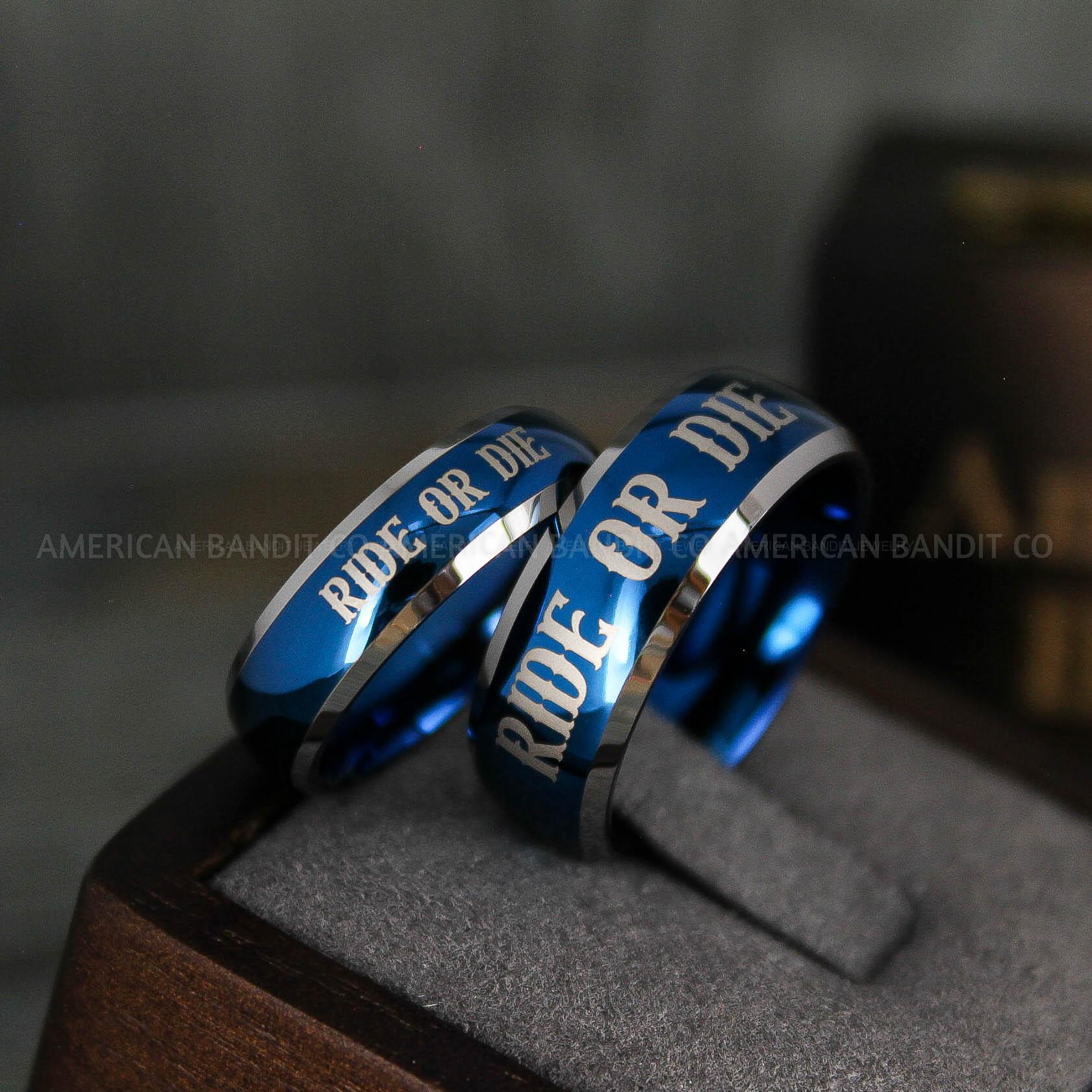 IMG_5070 Ride or Die Ring, Ride or Die, Ride or Die Wedding Ring, Ride or Die Wedding Band, Blue Wedding Ring, Blue Wedding Band, Biker Ring - Image 1