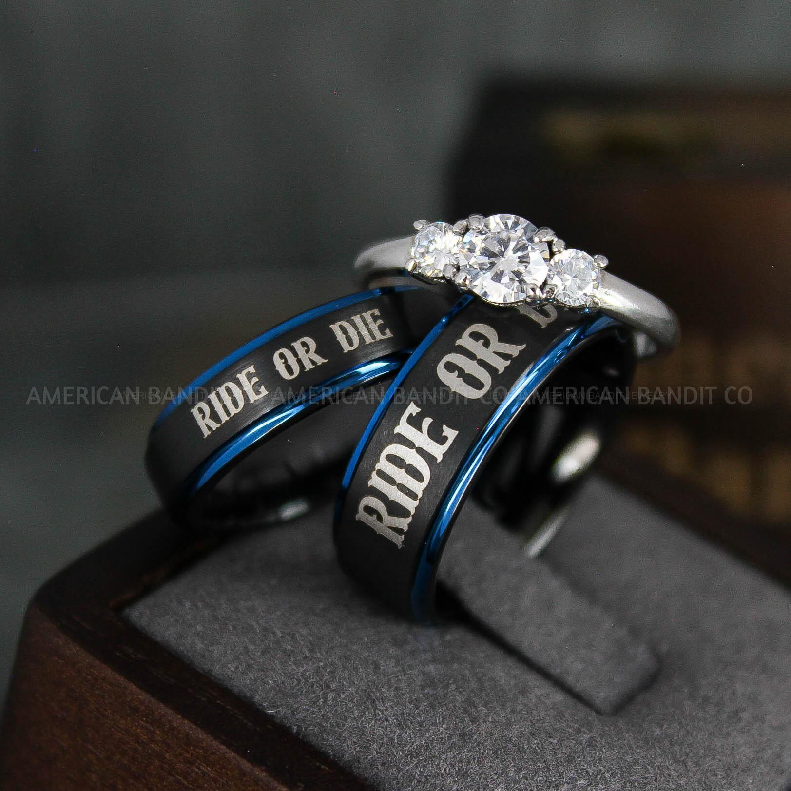 IMG_5075 Ride or Die Rings, Ride or Die, Ride or Die Wedding Rings, Ride or Die Wedding Bands, Black Wedding Rings, Black Wedding Bands, Biker Rings - Image 1