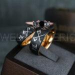 Til Valhalla Rings, Viking Rings, Runes Rings, Vegvísir Ring, Couple Nordic Rings, Norsemen Rings, Nordic Runes Rings, Black Tungsten Bands