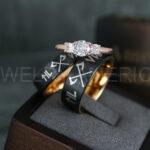 Til Valhalla Rings, Viking Rings, Runes Rings, Vegvísir Ring, Couple Nordic Rings, Norsemen Rings, Nordic Runes Rings, Black Tungsten Bands