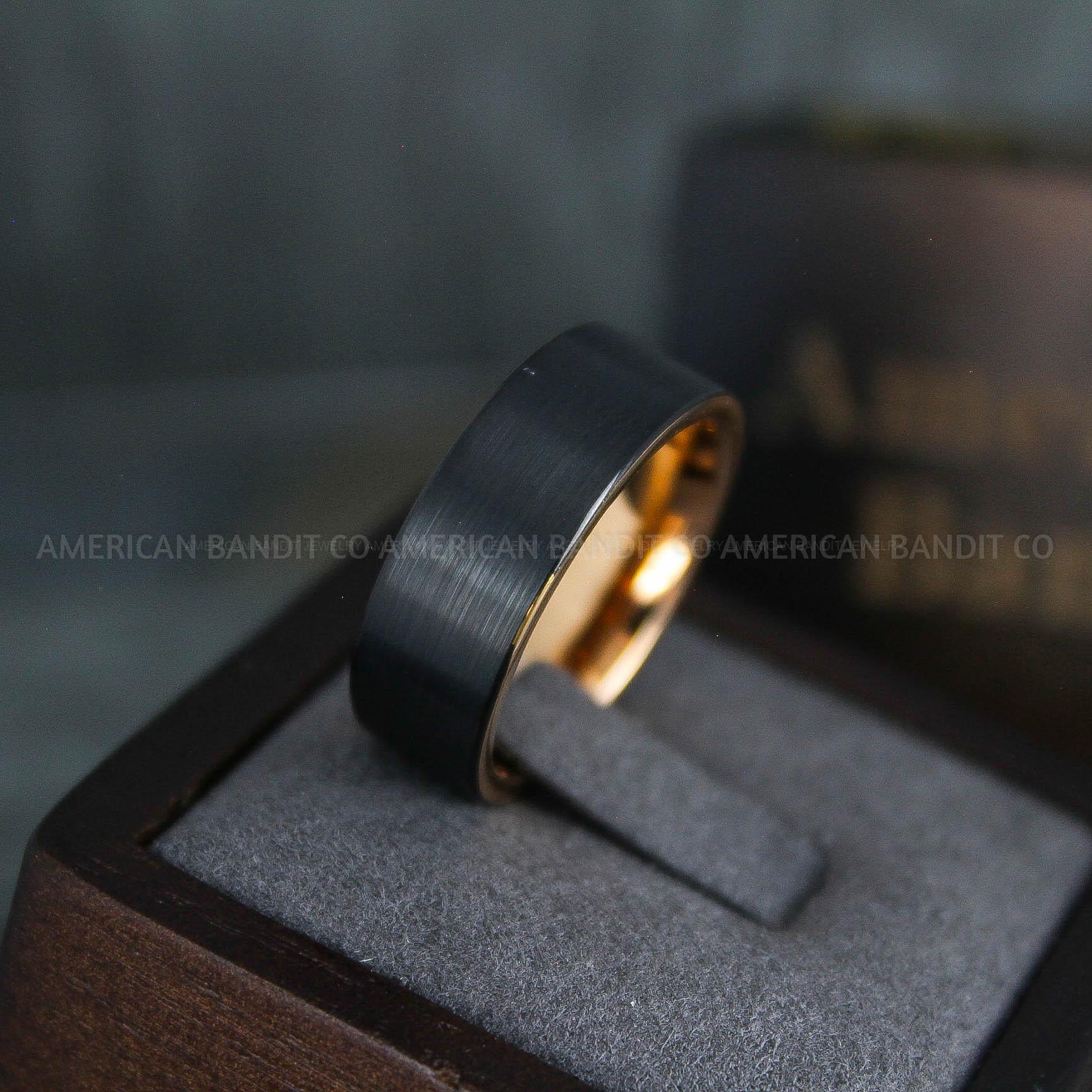 IMG_5092 Black Wedding Band, Black Wedding Ring, Rose Gold Wedding Ring, His Wedding Band, Groom Wedding Band - Image 1