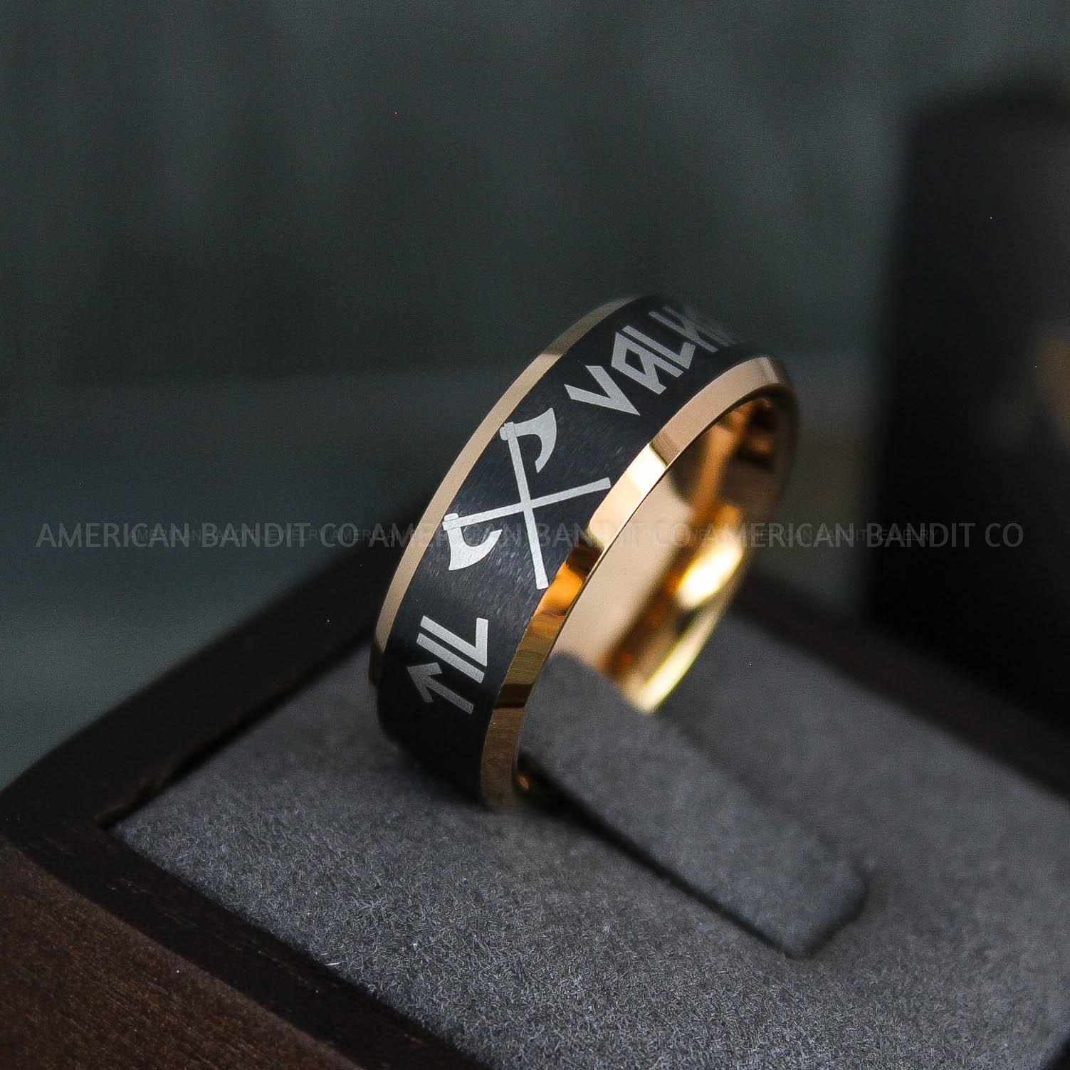 IMG_5100 Til Valhalla Rings, Viking Rings, Runes Rings, Vegvísir Ring, Couple Nordic Rings, Norsemen Rings, Nordic Runes Rings, Black Tungsten Bands - Image 1