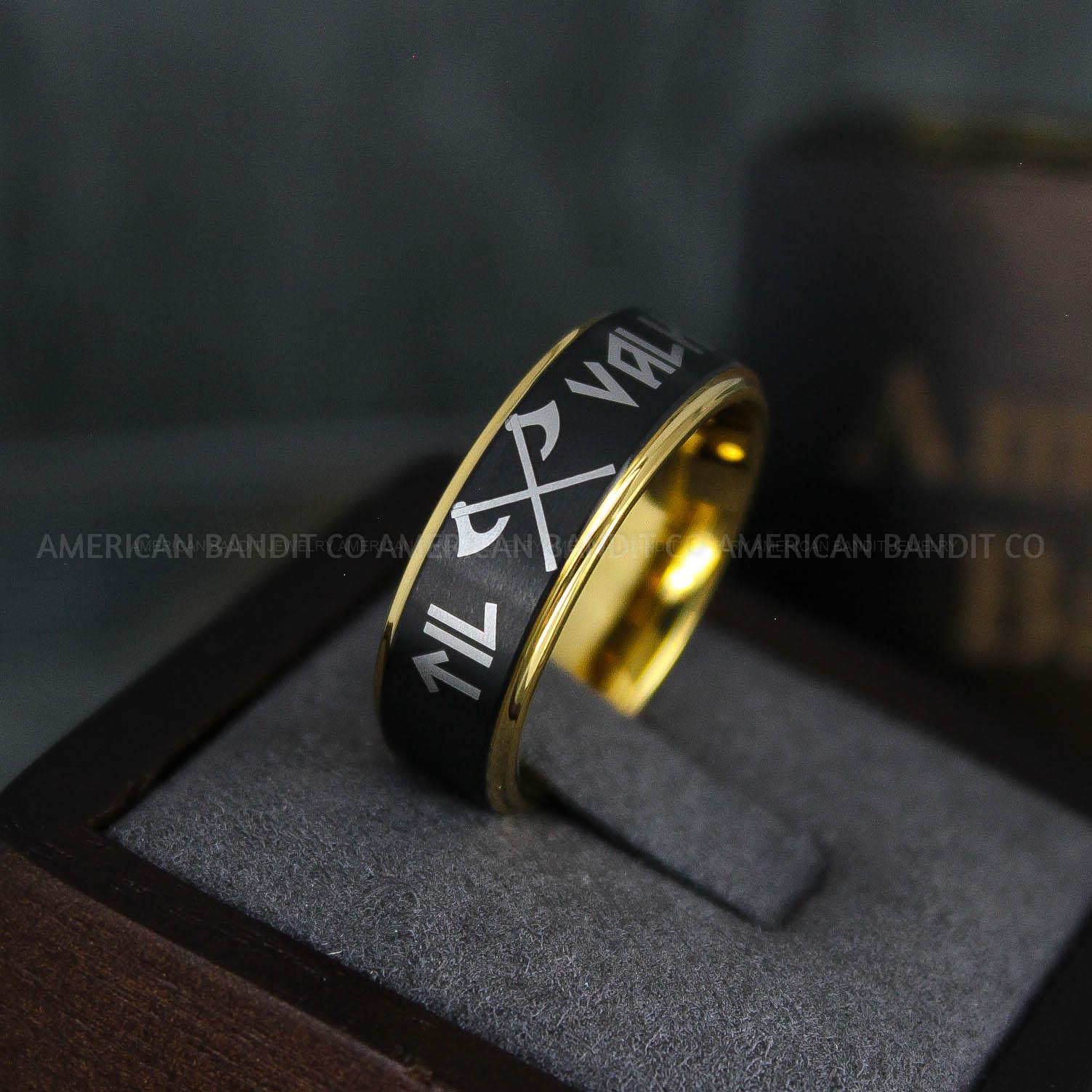 IMG_5107 Til Valhalla Rings, Viking Rings, Runes Rings, Vegvísir Ring, Couple Nordic Rings, Norsemen Rings, Nordic Runes Rings, Black Tungsten Bands - Image 1