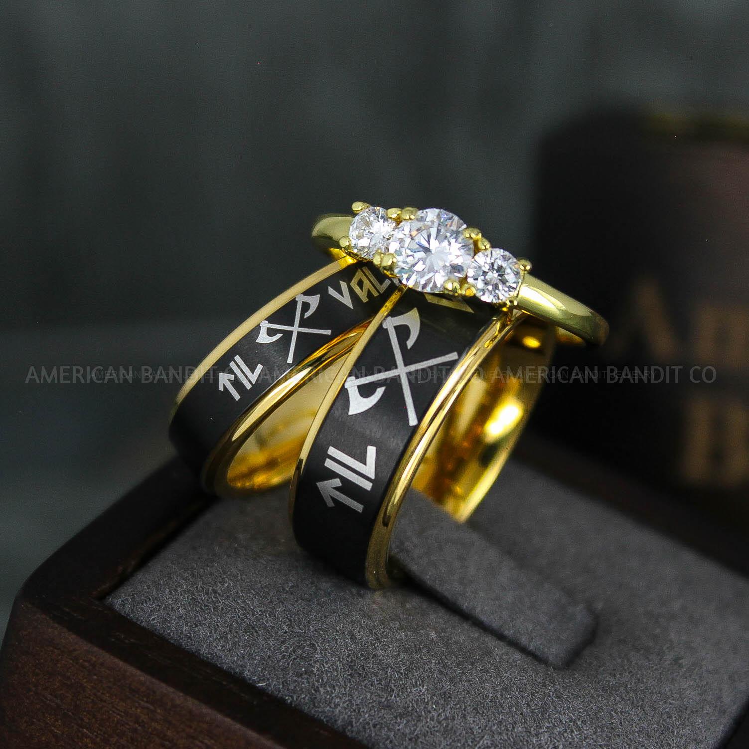 IMG_5109 Til Valhalla Rings, Viking Rings, Runes Rings, Vegvísir Ring, Couple Nordic Rings, Norsemen Rings, Nordic Runes Rings, Black Tungsten Bands - Image 1