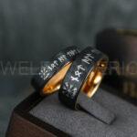 Til Valhalla Rings, Viking Rings, Runes Rings, Vegvísir Ring, Couple Nordic Rings, Norsemen Rings, Nordic Runes Rings, Black Tungsten Bands - Image 2