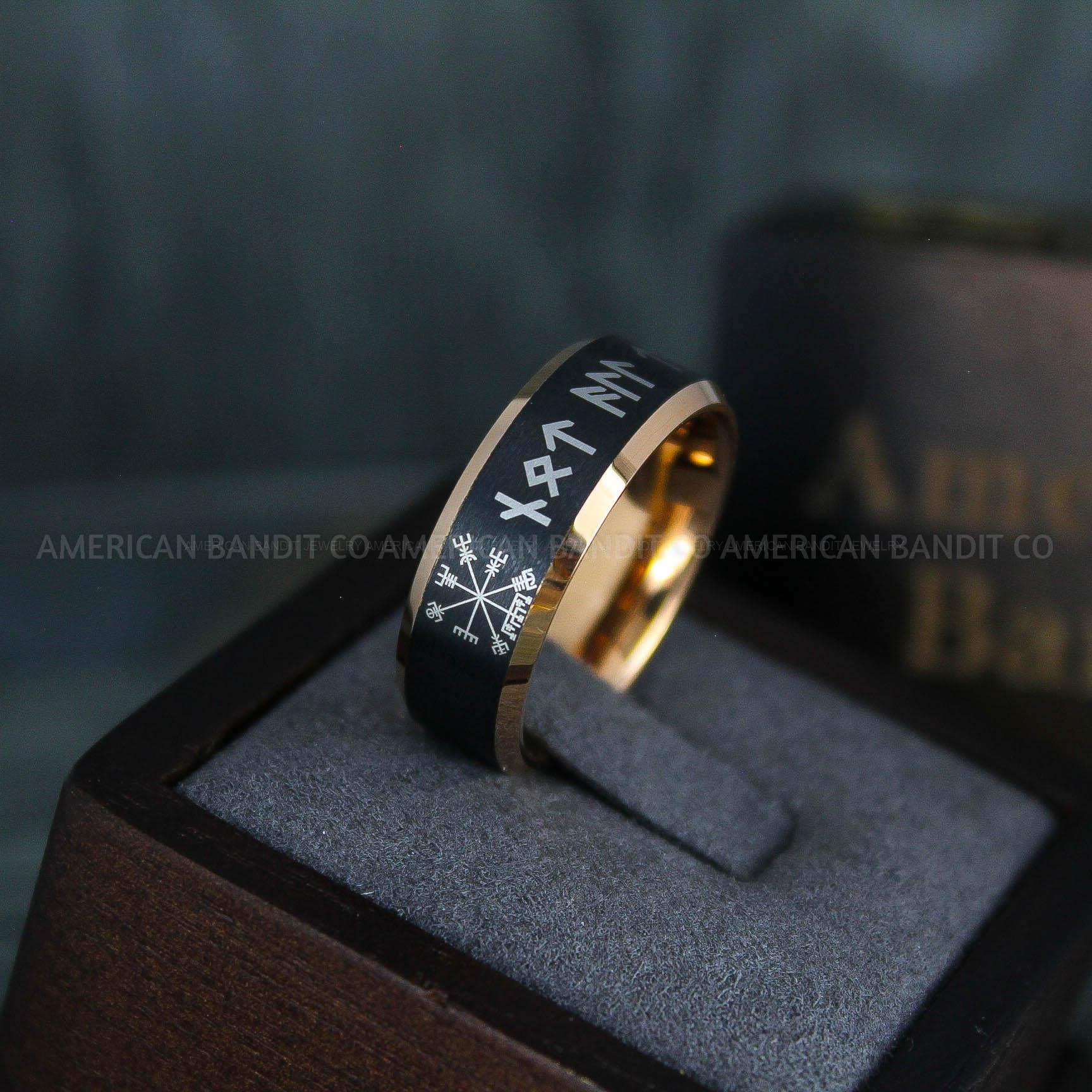 IMG_5113 Til Valhalla Rings, Viking Rings, Runes Rings, Vegvísir Ring, Couple Nordic Rings, Norsemen Rings, Nordic Runes Rings, Black Tungsten Bands - Image 1