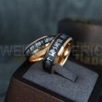 Til Valhalla Rings, Viking Rings, Runes Rings, Vegvísir Ring, Couple Nordic Rings, Norsemen Rings, Nordic Runes Rings, Black Tungsten Bands