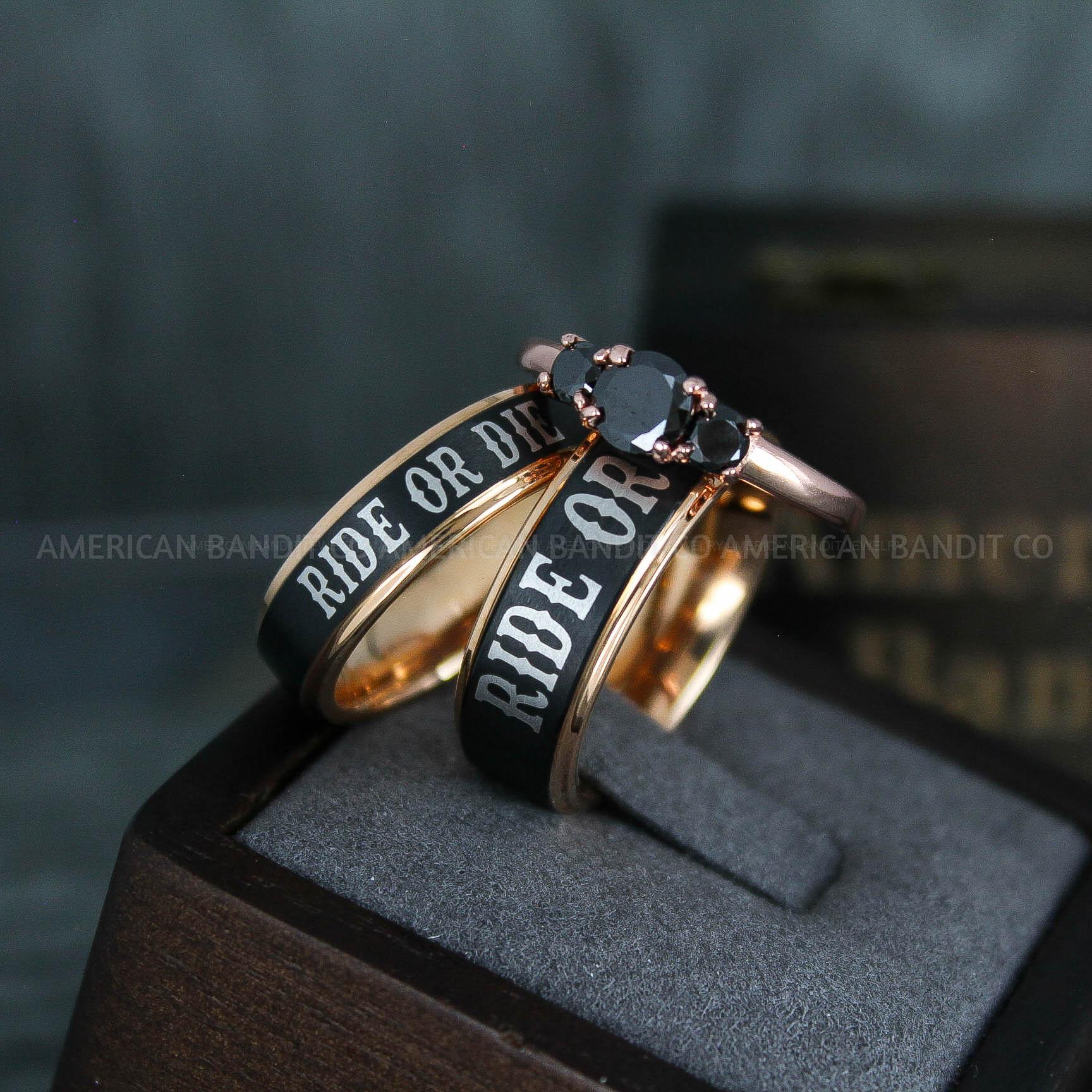 IMG_5140 Ride or Die Rings, Ride or Die, Ride or Die Wedding Rings, Ride or Die Wedding Bands, Black Wedding Rings, Black Wedding Bands, Biker Rings - Image 1