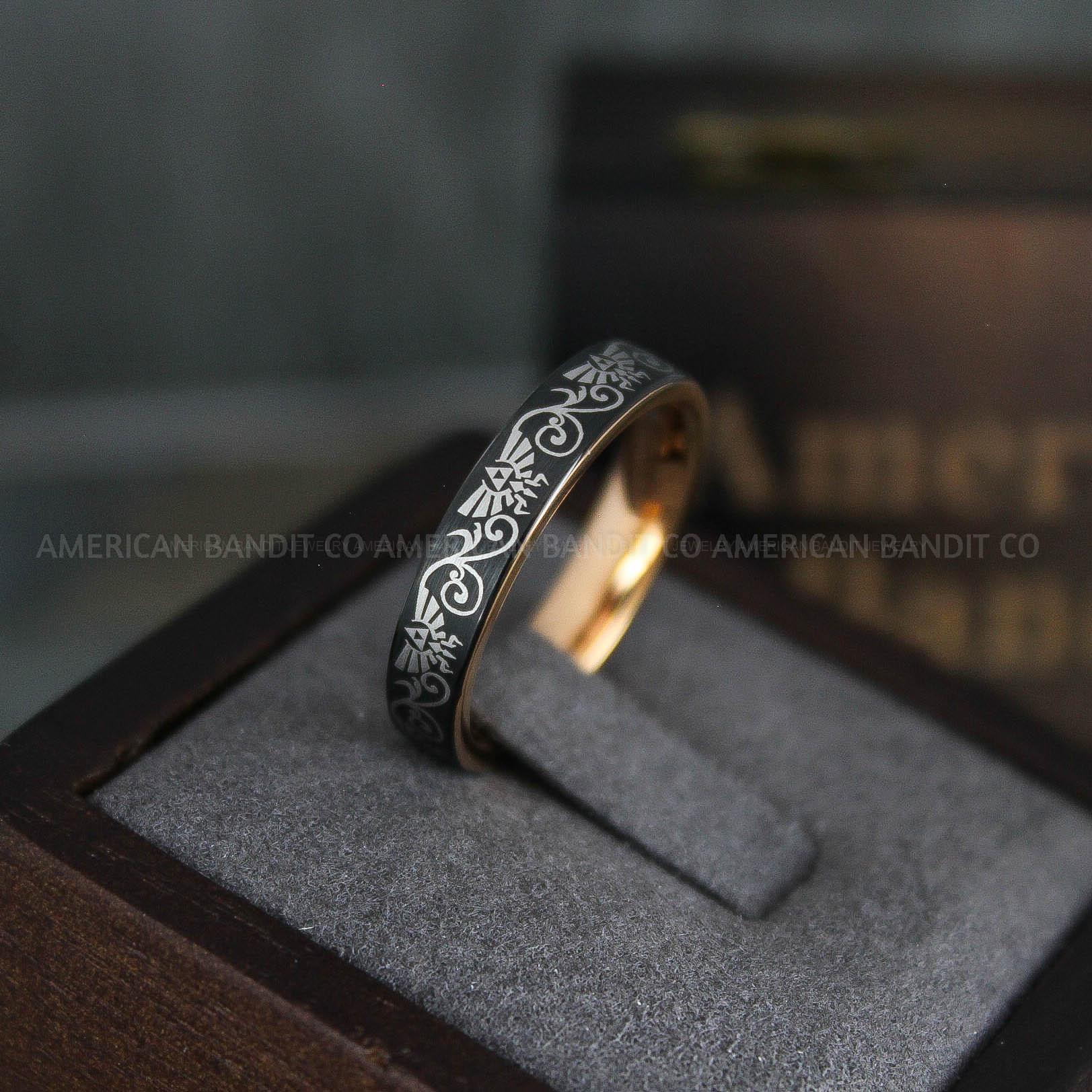 IMG_5148 Zelda Rings, Zelda Wedding Rings, Gamer Rings, Gamer Jewelry, Zelda Wedding Bands, Gamer Wedding Rings, Black Wedding Rings - Image 1
