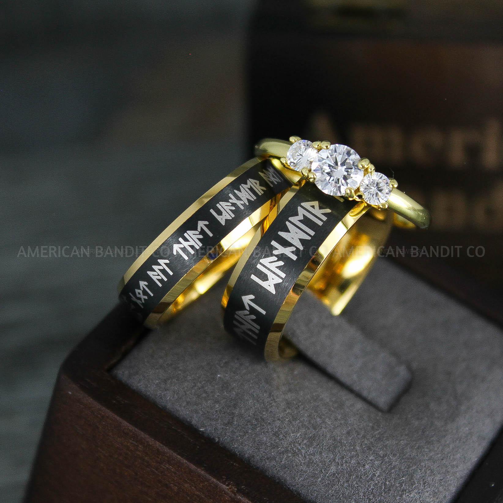 IMG_5167 Til Valhalla Rings, Viking Rings, Runes Rings, Vegvísir Ring, Couple Nordic Rings, Norsemen Rings, Nordic Runes Rings, Black Tungsten Bands - Image 1