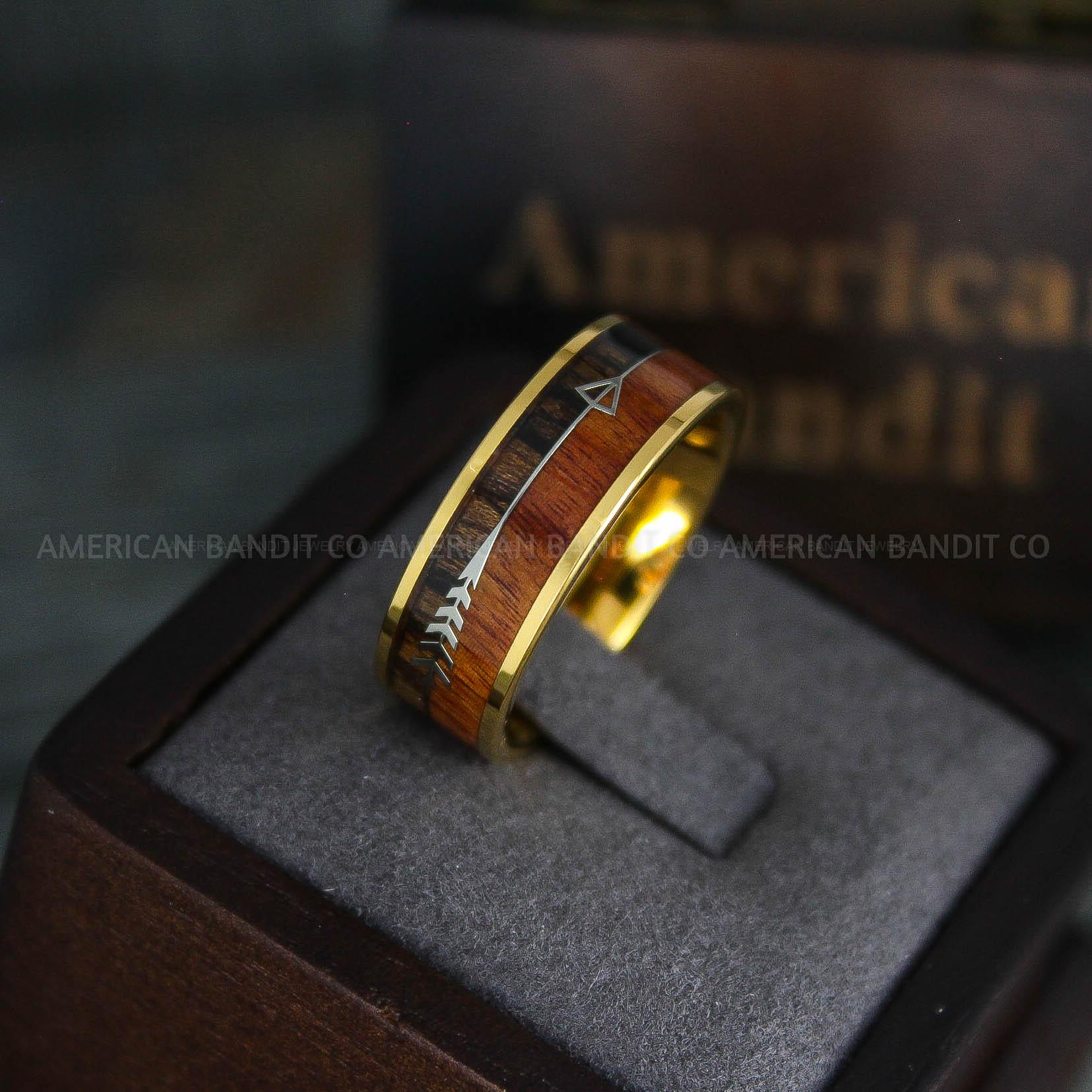 IMG_5184 Wood Ring, Wood Wedding Band, Wood Wedding Ring, Yellow Gold Wedding Ring, Yellow Gold Wedding Band - Image 1