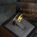Black Wedding Band, Black Wedding Ring, Black Tungsten Ring, Yellow Gold Wedding Band
