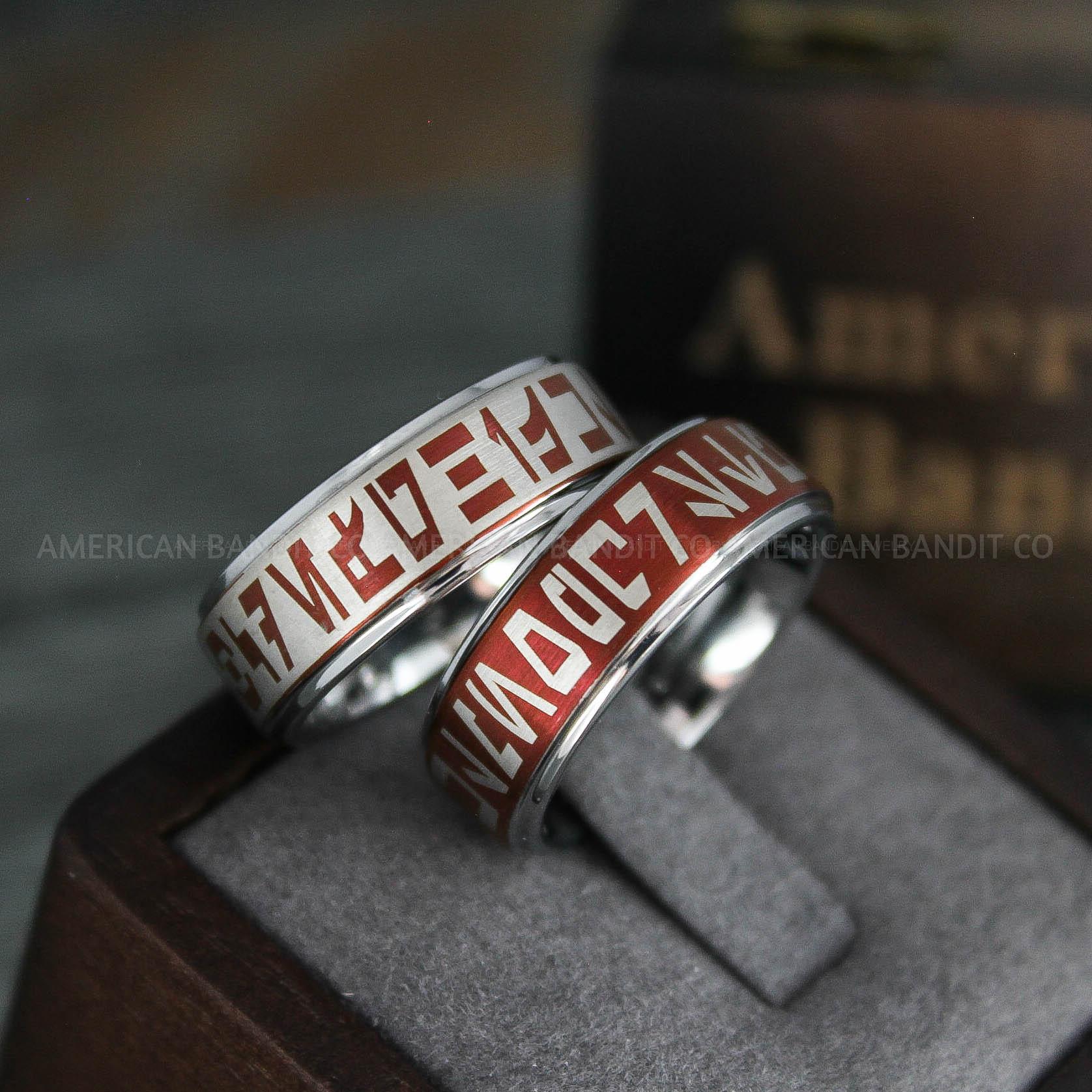 IMG_5212 Aurebesh Rings, Aurebesh Wedding Rings, Aurebesh Jewelry, Star Wars Jewelry, Star Wars Rings, Aurebesh - Image 1