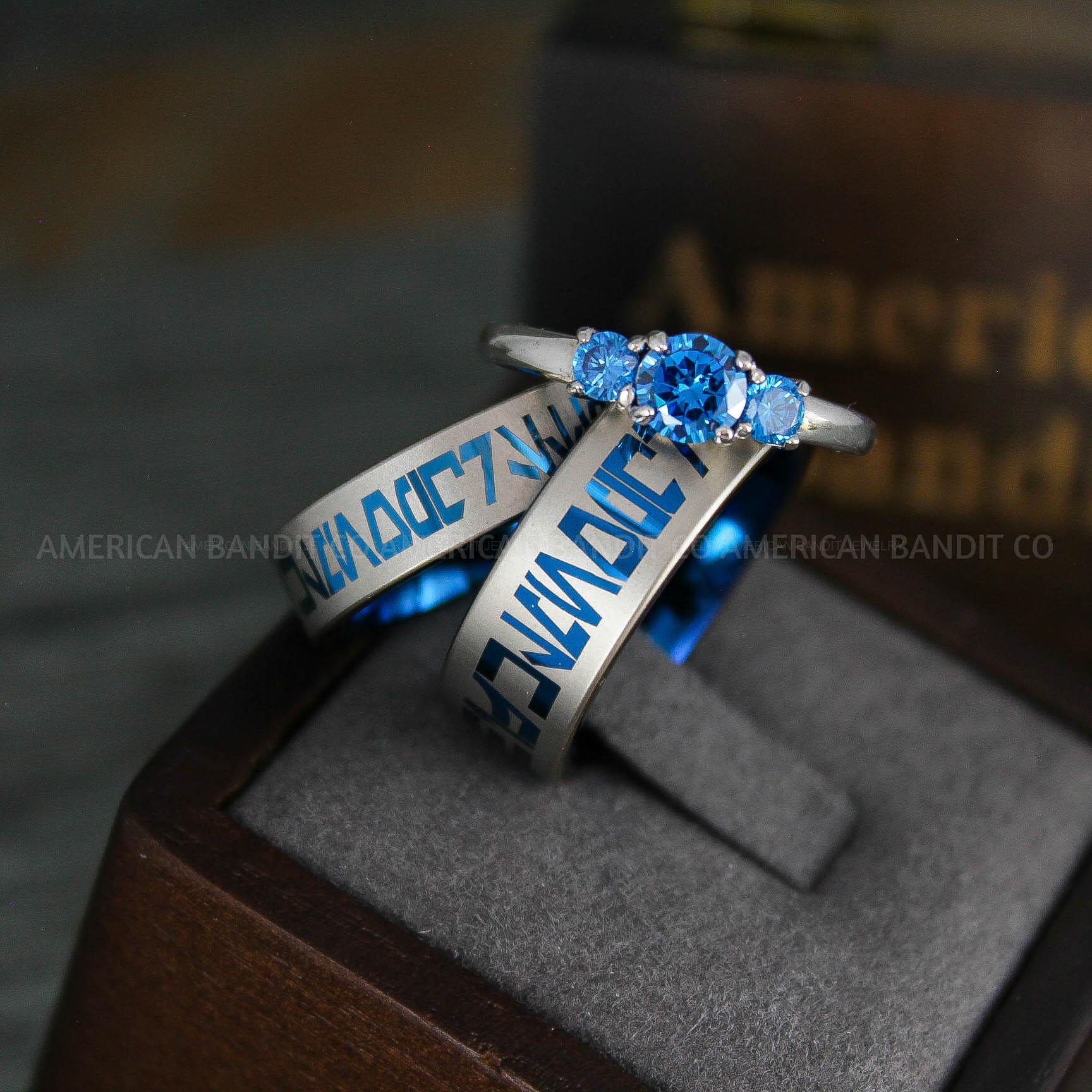 IMG_5222 Aurebesh Rings, Aurebesh Wedding Bands, Blue Wedding Bands, Aurebesh Wedding Rings, Aurebesh Jewelry - Image 1