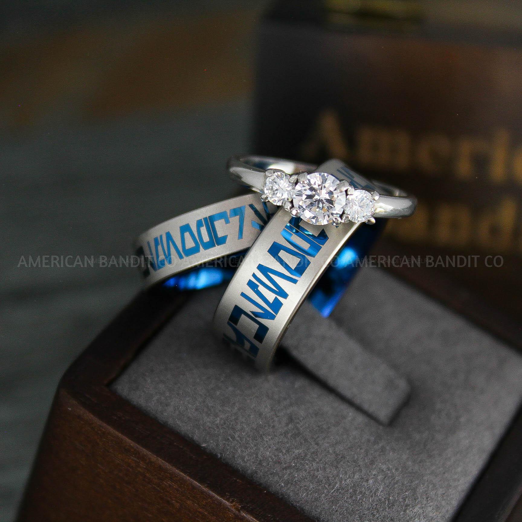 IMG_5223 Aurebesh Rings, Aurebesh Wedding Bands, Blue Wedding Bands, Aurebesh Wedding Rings, Aurebesh Jewelry - Image 1