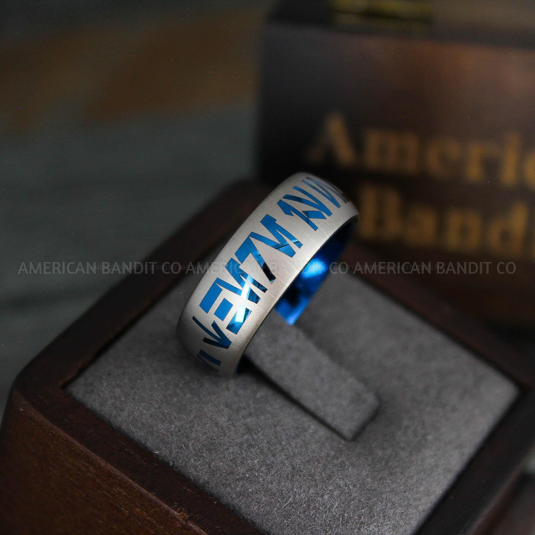 IMG_5224 Aurebesh Ring, Aurebesh Wedding Band, Blue Wedding Band, Aurebesh Wedding Ring, Aurebesh Jewelry - Image 1