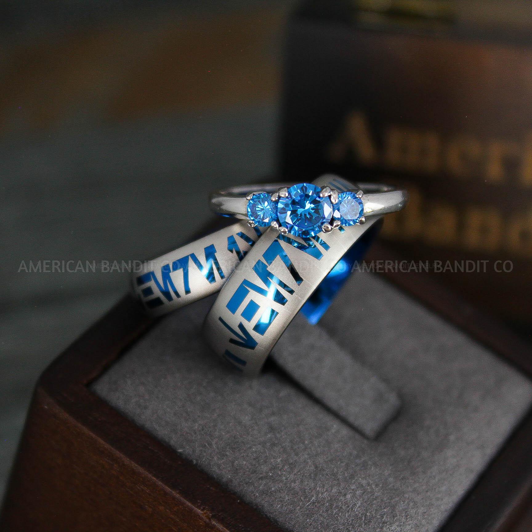 IMG_5226 Aurebesh Rings, Aurebesh Wedding Bands, Blue Wedding Bands, Aurebesh Wedding Rings, Aurebesh Jewelry - Image 1