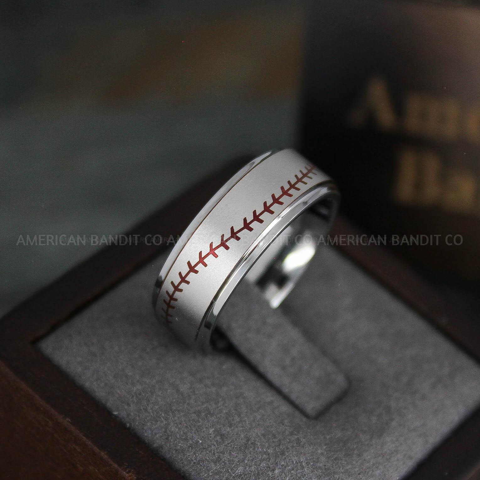 IMG_5269 Baseball Ring, Baseball Wedding Ring, Baseball Wedding Band, Red Ring, Red Wedding Band, Red Baseball Wedding Band, Baseball Jewelry - Image 1