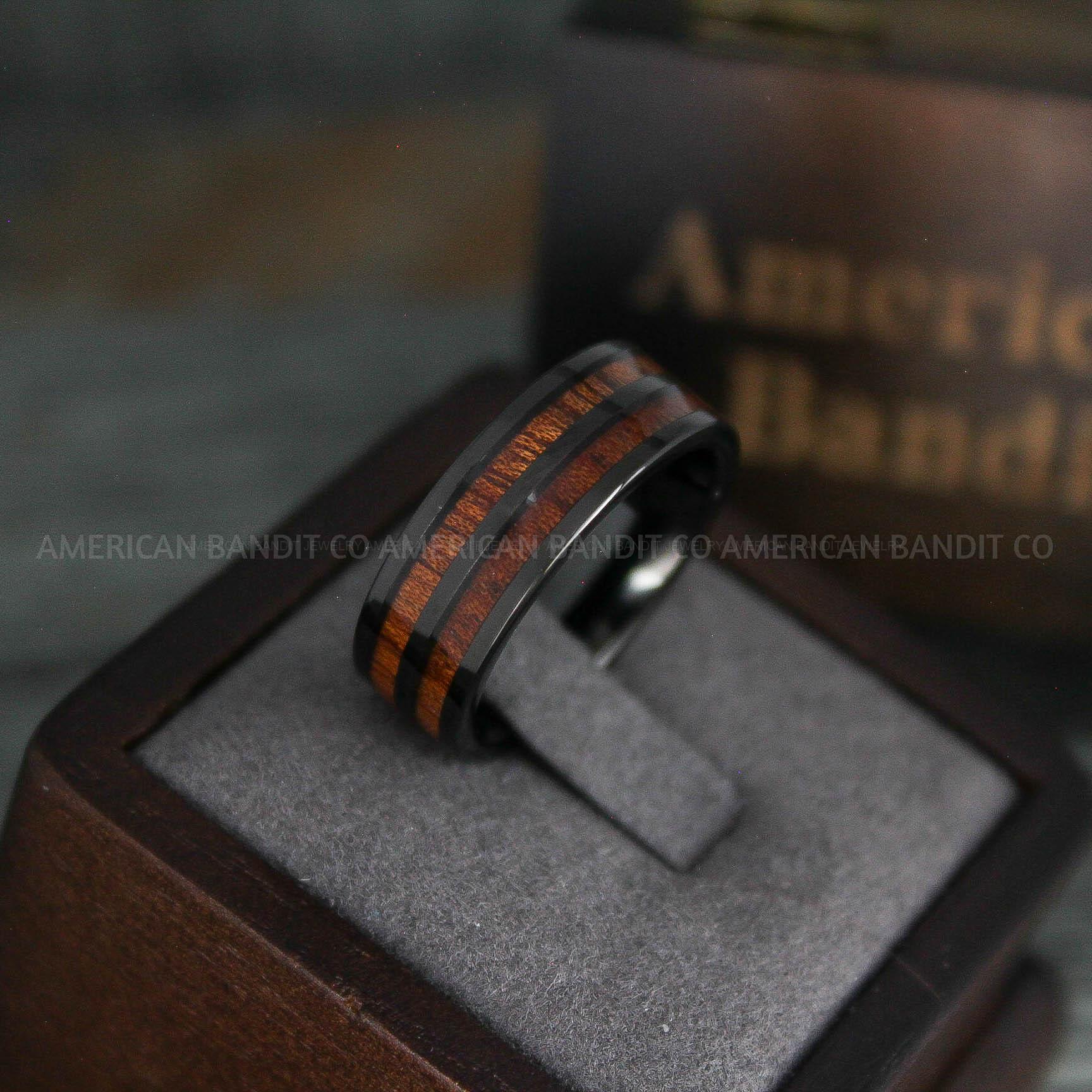 IMG_5297 Wood Ring, Wood Wedding Band, Wood Wedding Ring, Black Tungsten Band with Wood Inlay - Image 1