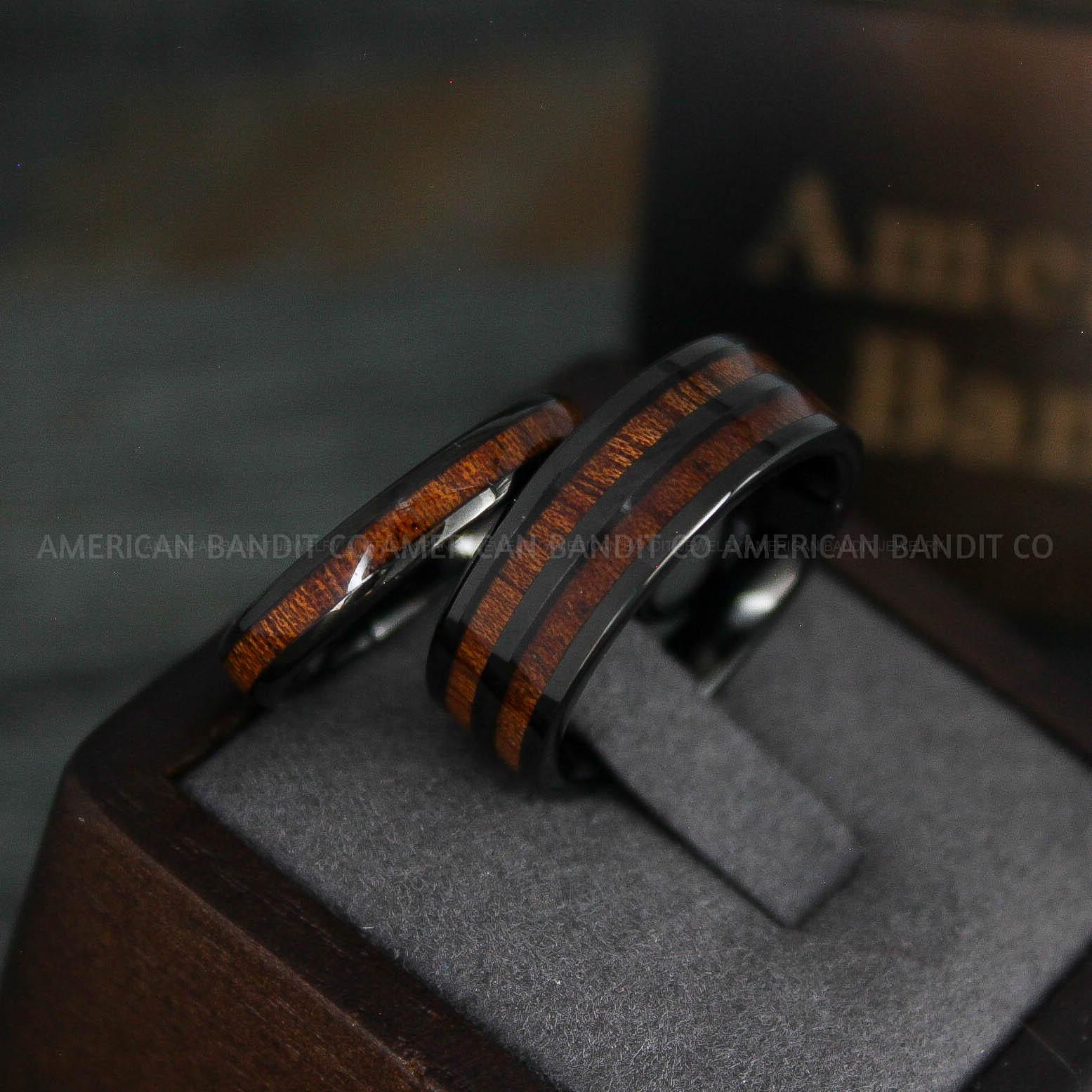 IMG_5299 Wood Rings, Wood Wedding Bands, Wood Wedding Rings, 2 Piece Couple Set Tungsten Bands with Wood Inlay, Couple Rings, Matching Wood Rings - Image 1