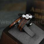 Wood Rings, Wood Wedding Bands, Wood Wedding Rings, 3 Piece Couple Set Tungsten Bands with Wood Inlay, Couple Rings, Matching Wood Rings
