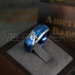 Bass Ring, Fisherman Ring, Bass Jewelry, Fishing Ring, 8mm Blue Tungsten Band with Domed Edge Bass Fish Ring, Hunting Ring, Fish Hooks Ring