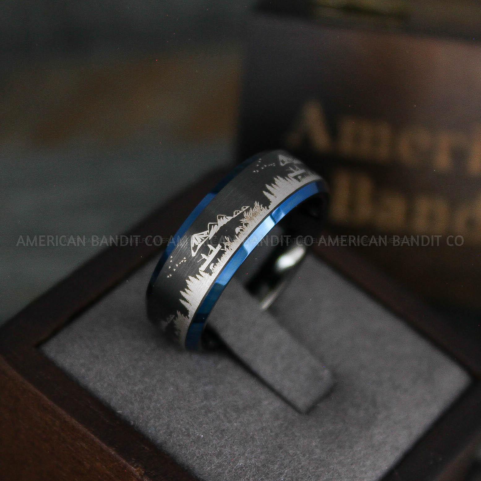 IMG_5302 Fishing Ring, Fishing Scene Ring, Fishing Wedding Band, Mountains Scene Ring, Fisherman Ring - Image 1