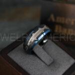 Barracuda Ring, Fisherman Ring, Barracuda Jewelry, Fishing Ring, 8mm Black Tungsten Band with Beveled Edge Barracuda Fish Ring, Hunting Ring, Fish Hooks Ring