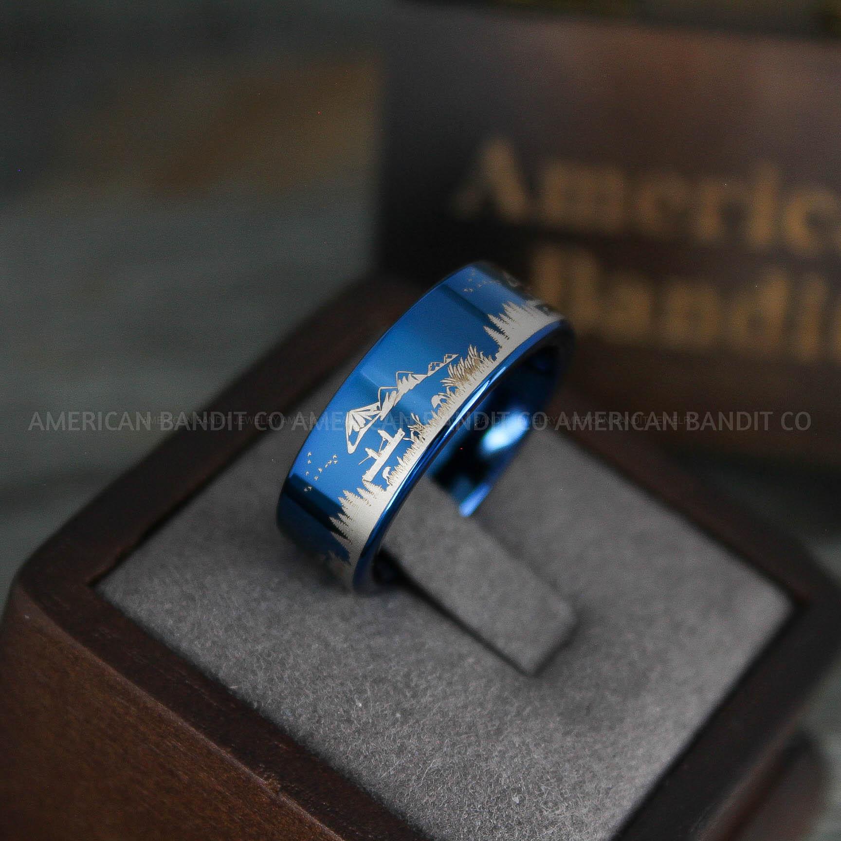 IMG_5314 Fishing Ring, Fishing Scene Ring, Fishing Wedding Band, Mountains Scene Ring, Fisherman Ring - Image 1