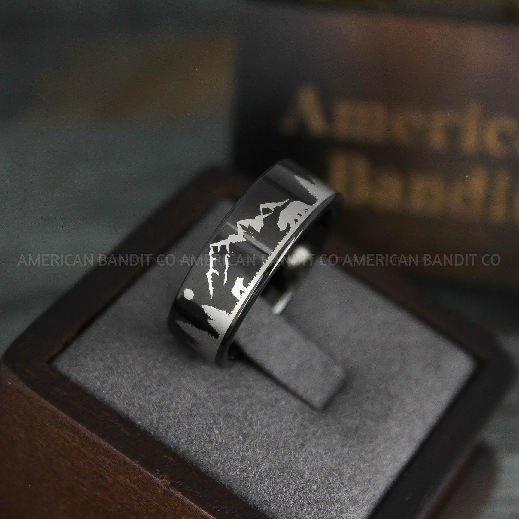 IMG_5315 Forest Ring, Mountain Range Ring, Mountains Scene Ring, Wolf Ring, Bears Ring, Hunting Wedding Band - Image 1