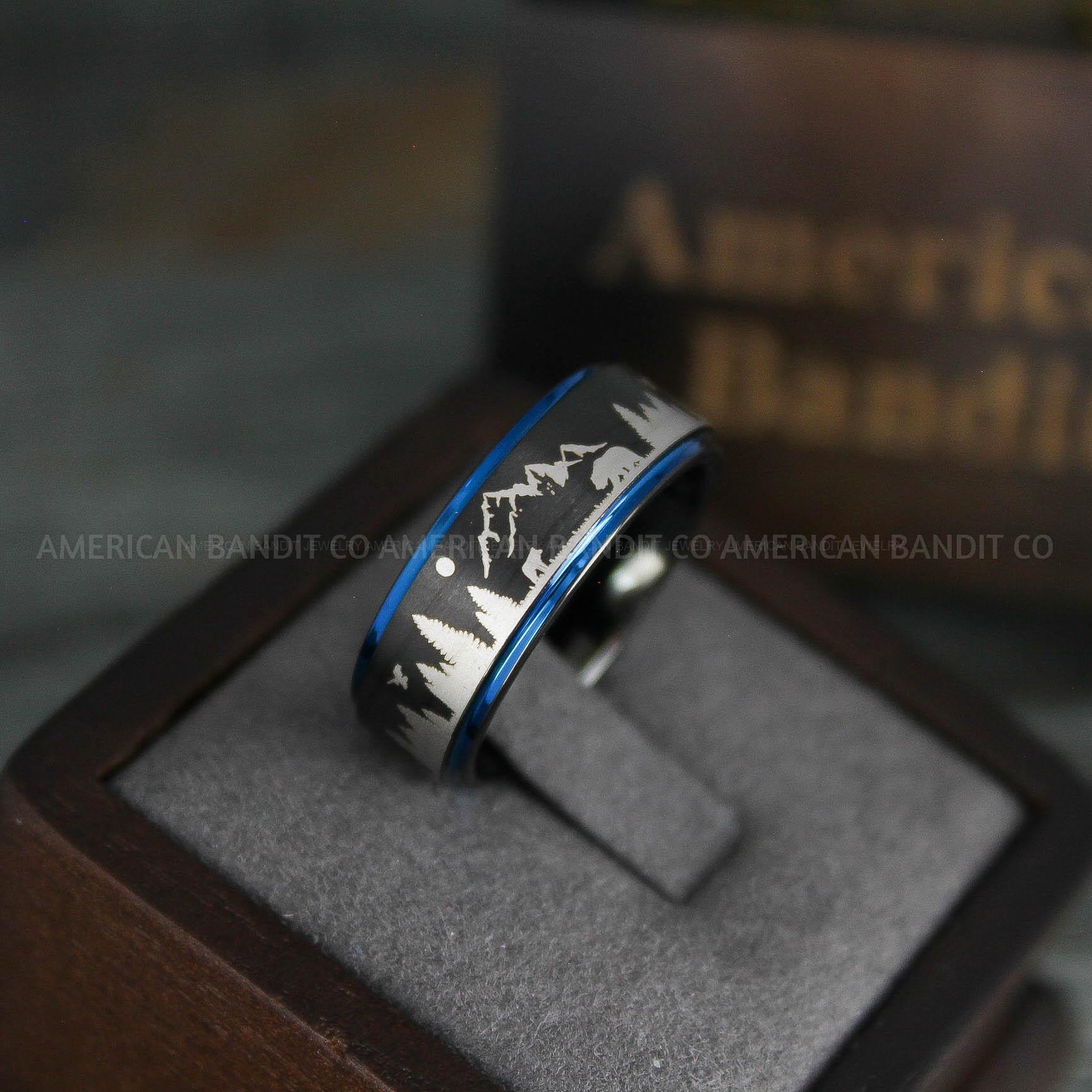 IMG_5317 Forest Ring, Mountain Range Ring, Mountains Scene Ring, Wolf Ring, Bears Ring, Hunting Wedding Band - Image 1