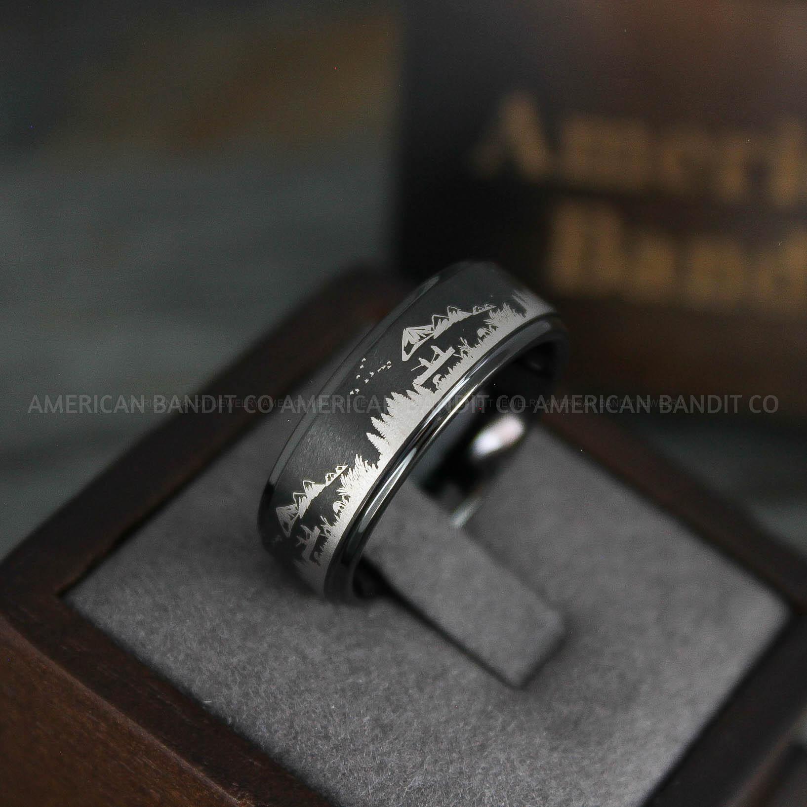 IMG_5318 Fishing Ring, Fishing Scene Ring, Fishing Wedding Band, Mountains Scene Ring, Fisherman Ring - Image 1